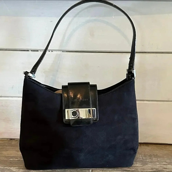 Salvatore Ferragamo Black Suede with Leather Trim Shoulder Bag - Picture 1 of 13